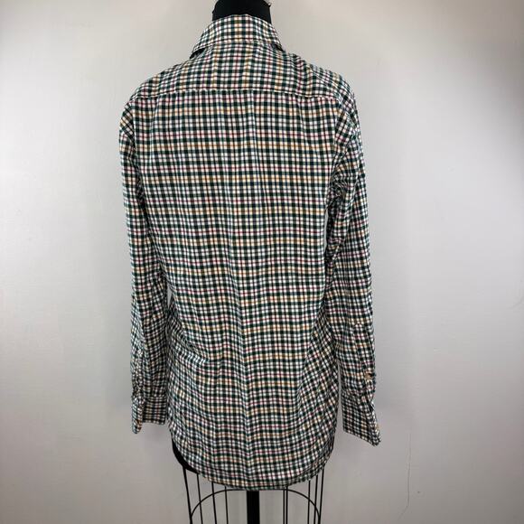 PAUL STUART Green Flannel Shirt Cotton Plaid Curved Hem Button-Up Size Small S - Picture 2 of 8